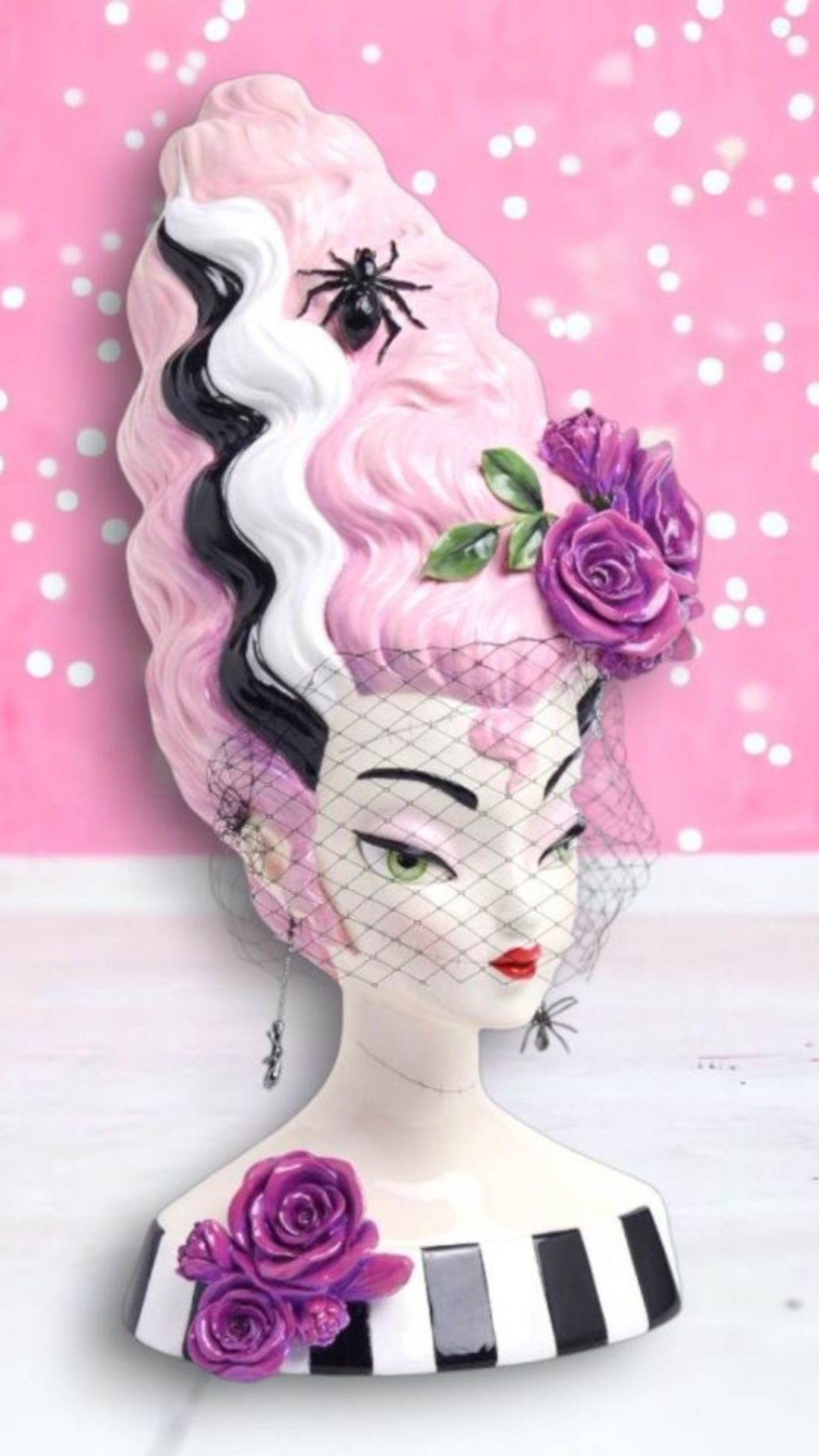 December Diamonds Halloween Monster Bride Bust with Pink Hair