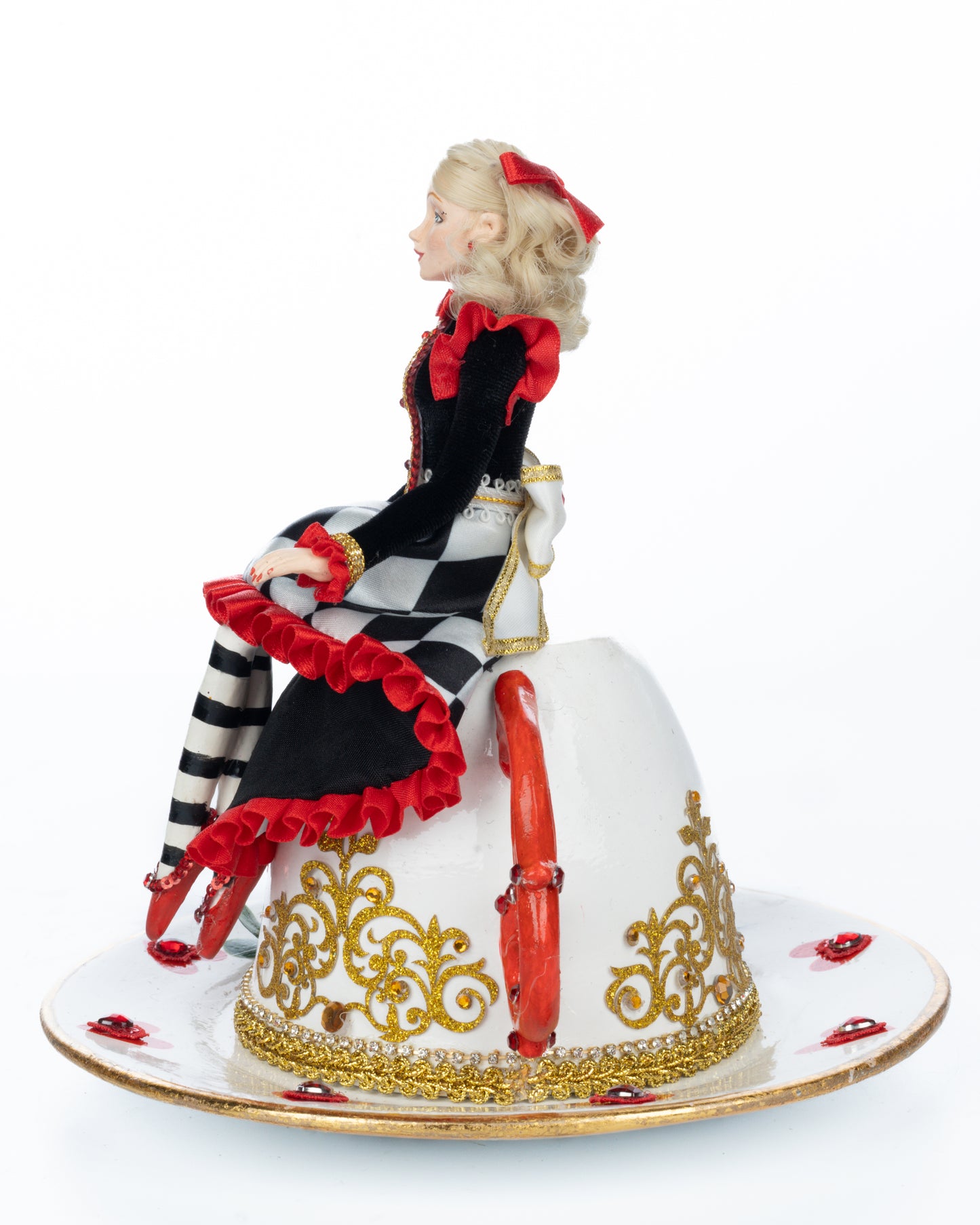 Katherine's Collection Alice on Teacup Red Hearts Katherine's Collection Hearts and Wonderland