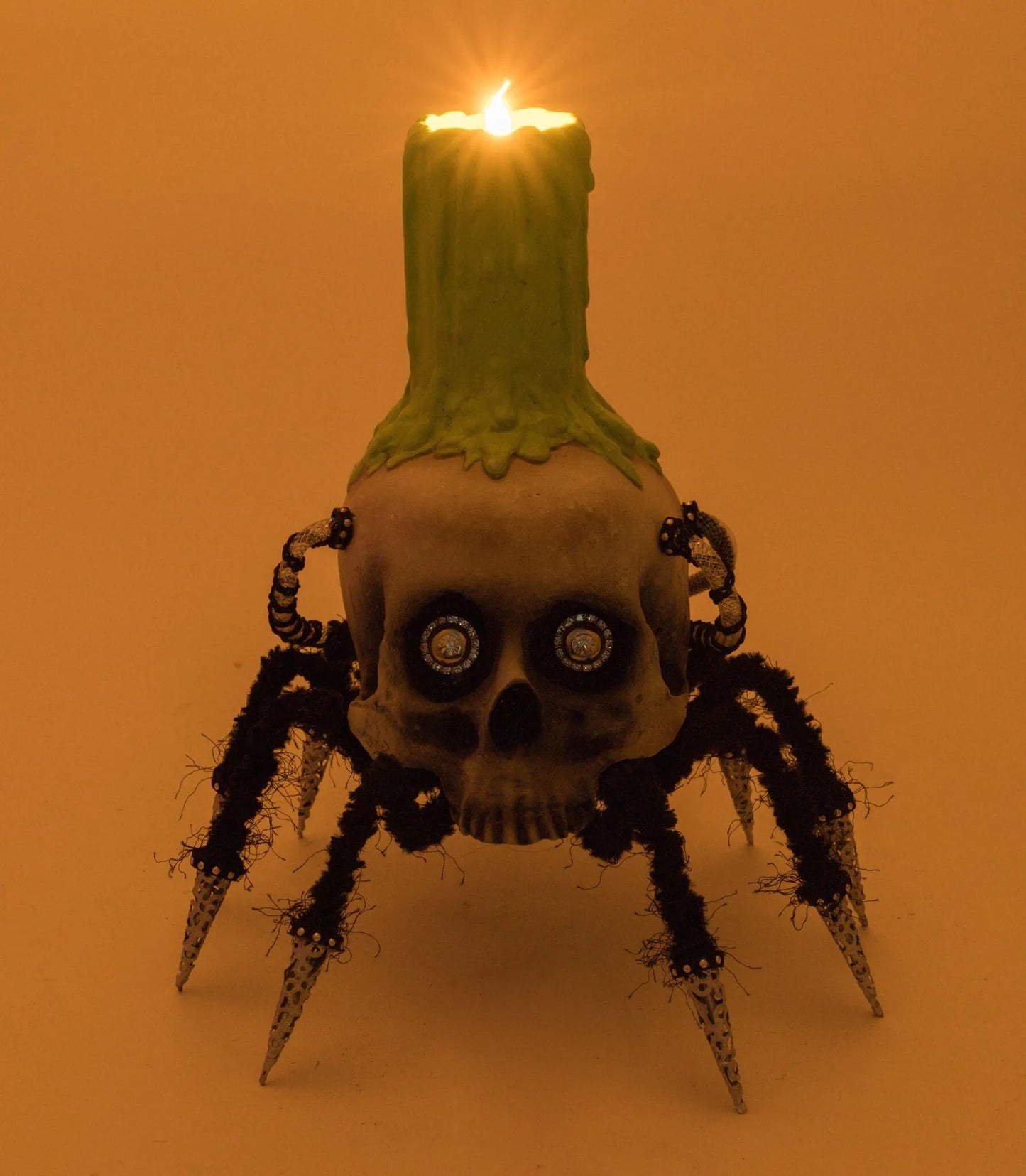 Katherine's Collection Chaotic Spider Skull Candle Holder Katherine's Collection Halloween Spider Skull Candle