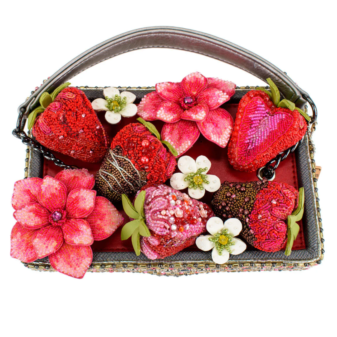 Mary Frances Berry Beautiful Top Handle Bag Mary Frances Strawberry Beaded Handbag