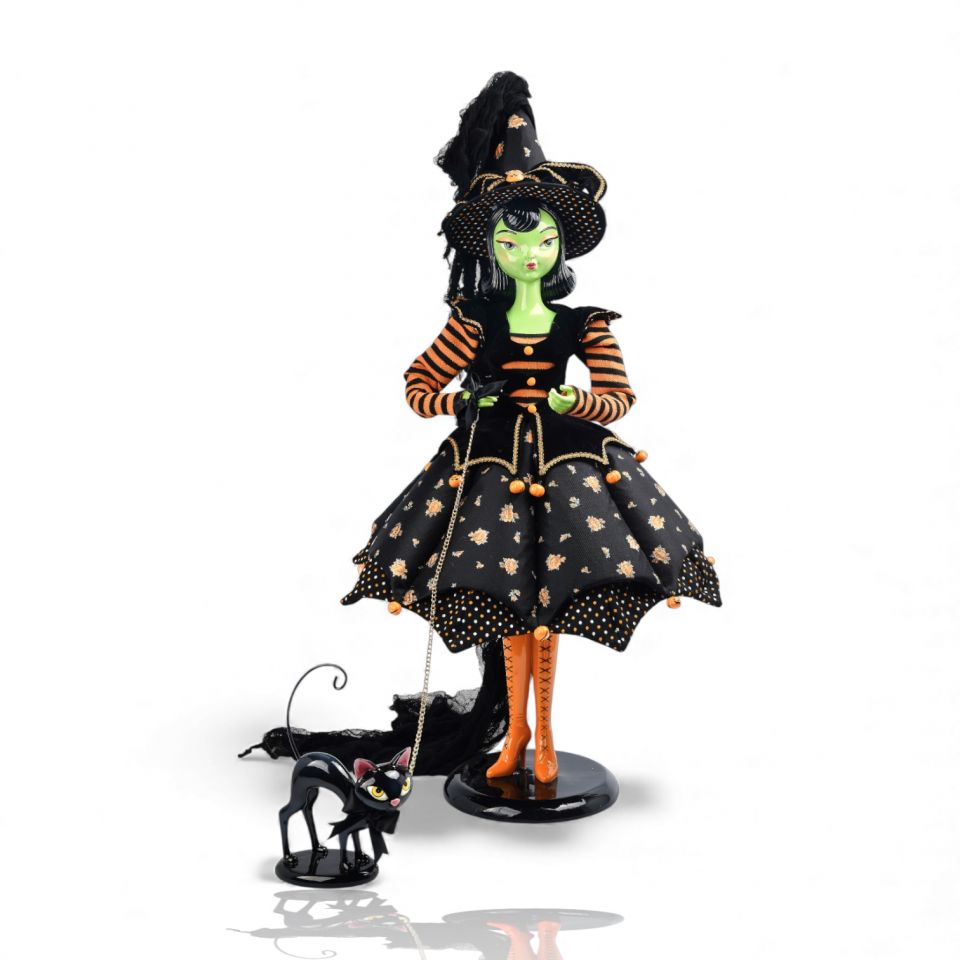 December Diamonds 36 inch Bella Witch With Black Cat Witches Road Halloween Collection