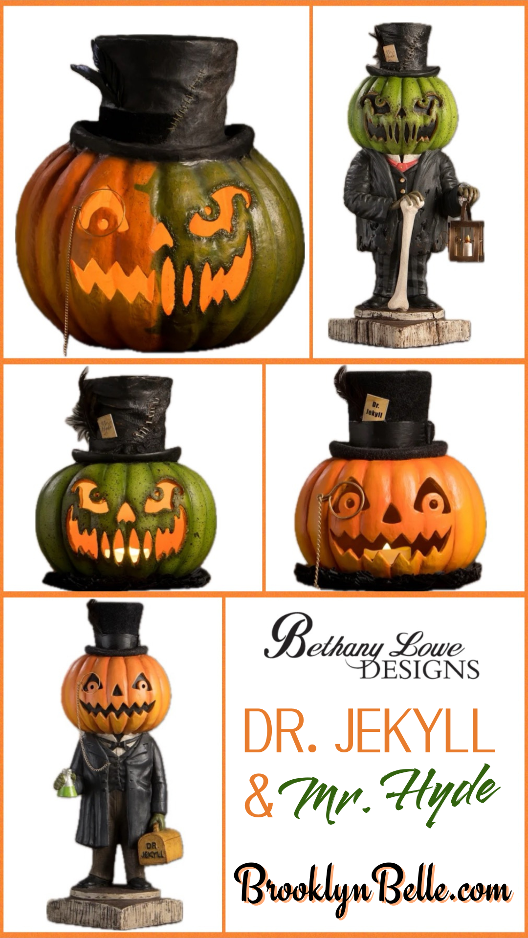 Bethany Lowe Treats Pumpkin, Boo Kitty and Tricks Skeleton Party Sitters Set of 3 LeeAnn Kress Halloween Decor
