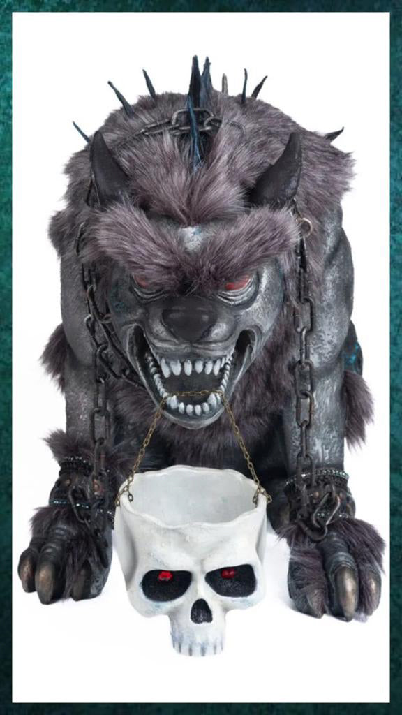 Katherine's Collection Halloween Decor Chomp, Dog of the Underworld with Candy Bowl