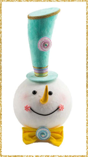 19" December Diamonds Snowman Head with Blue Top Hat • Snowman Head Wreath Attachment