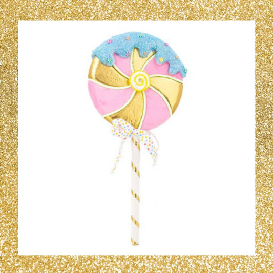 28" December Diamonds Pink and Gold Lollipop Pick • Giant Lollipop Decoration