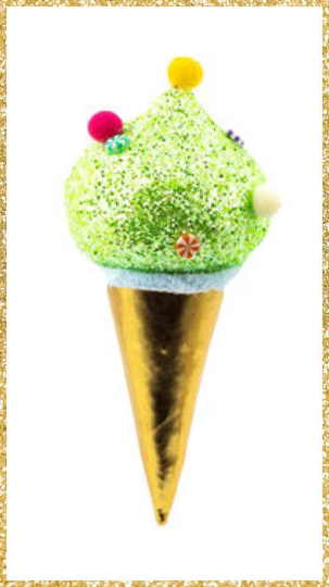 7" December Diamonds Hanging Green Ice Cream Cone