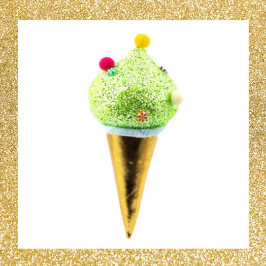 7" December Diamonds Hanging Green Ice Cream Cone