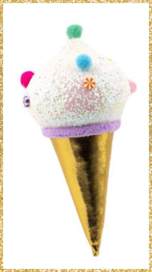 7" December Diamonds Hanging White Ice Cream Cone