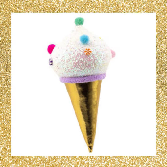 7" December Diamonds Hanging White Ice Cream Cone