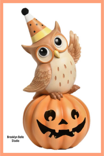 Candy Corn Owl on LED Pumpkin