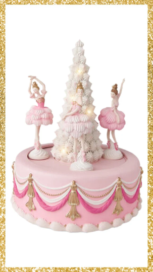 10" Musical LED Ballerinas with Tree December Diamonds Pink Christmas