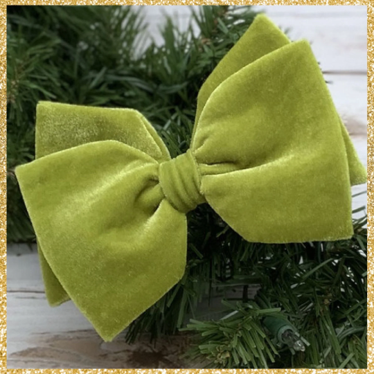 Bright Green Velvet Bow with Clip