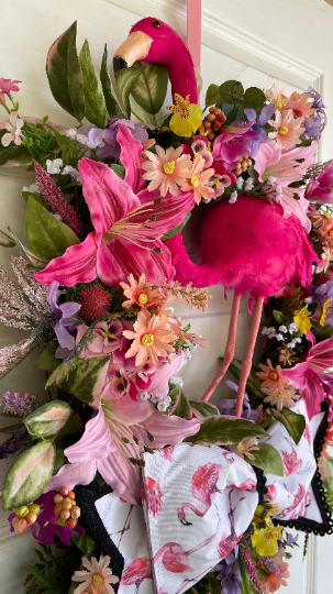 Flamingo Tropical Wreath for Front Door Decor