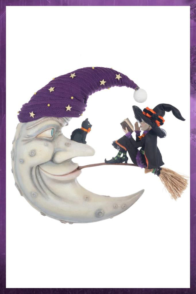 Katherine's Collection Halloween Decor Witch on Broom Moon Wall Piece