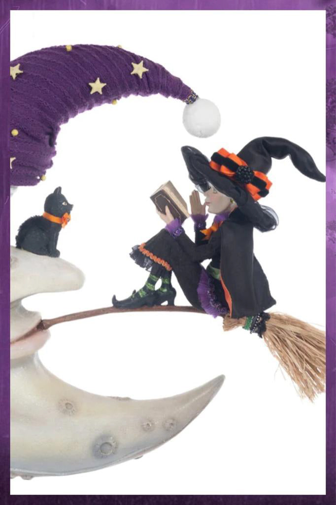 Katherine's Collection Halloween Decor Witch on Broom Moon Wall Piece