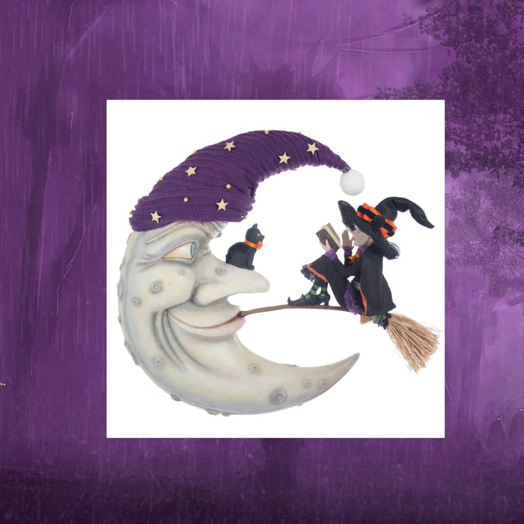 Katherine's Collection Halloween Decor Witch on Broom Moon Wall Piece