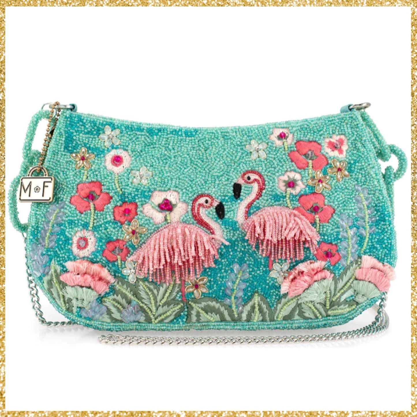 Mary Frances Flirty Flamingos Beaded Crossbody Handbag Mary Frances Handbag