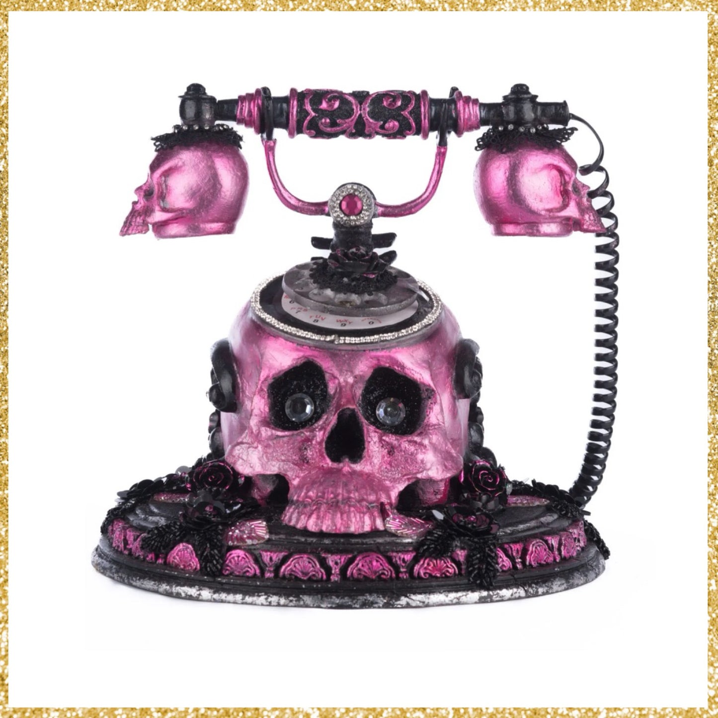Katherine's Collection Skull And Roses Phone Tabletop Katherine's Collection Halloween Pink Skull Phone