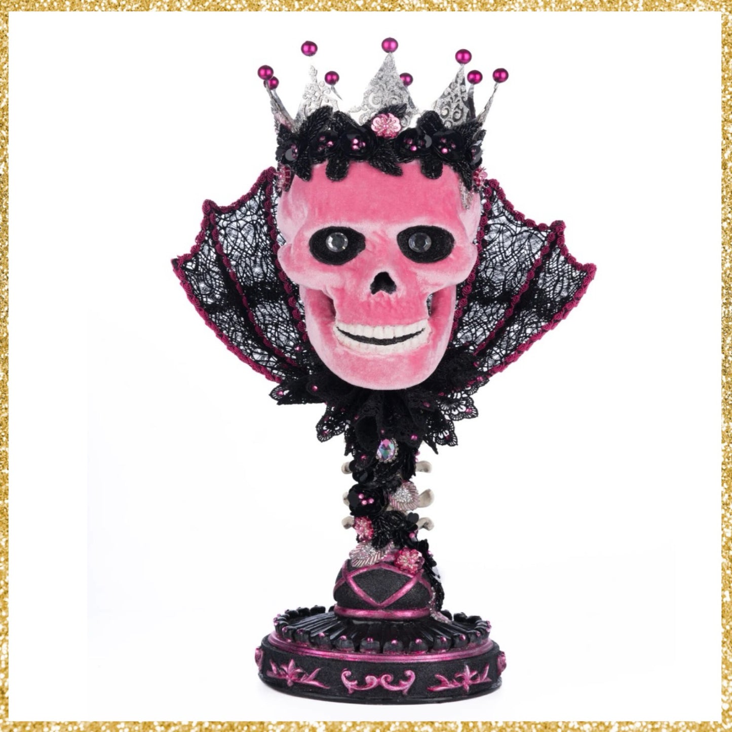 Katherine's Collection Pink Passion Skull Pillar Candle Holder Katherine's Collection Halloween Skull Candle Holder