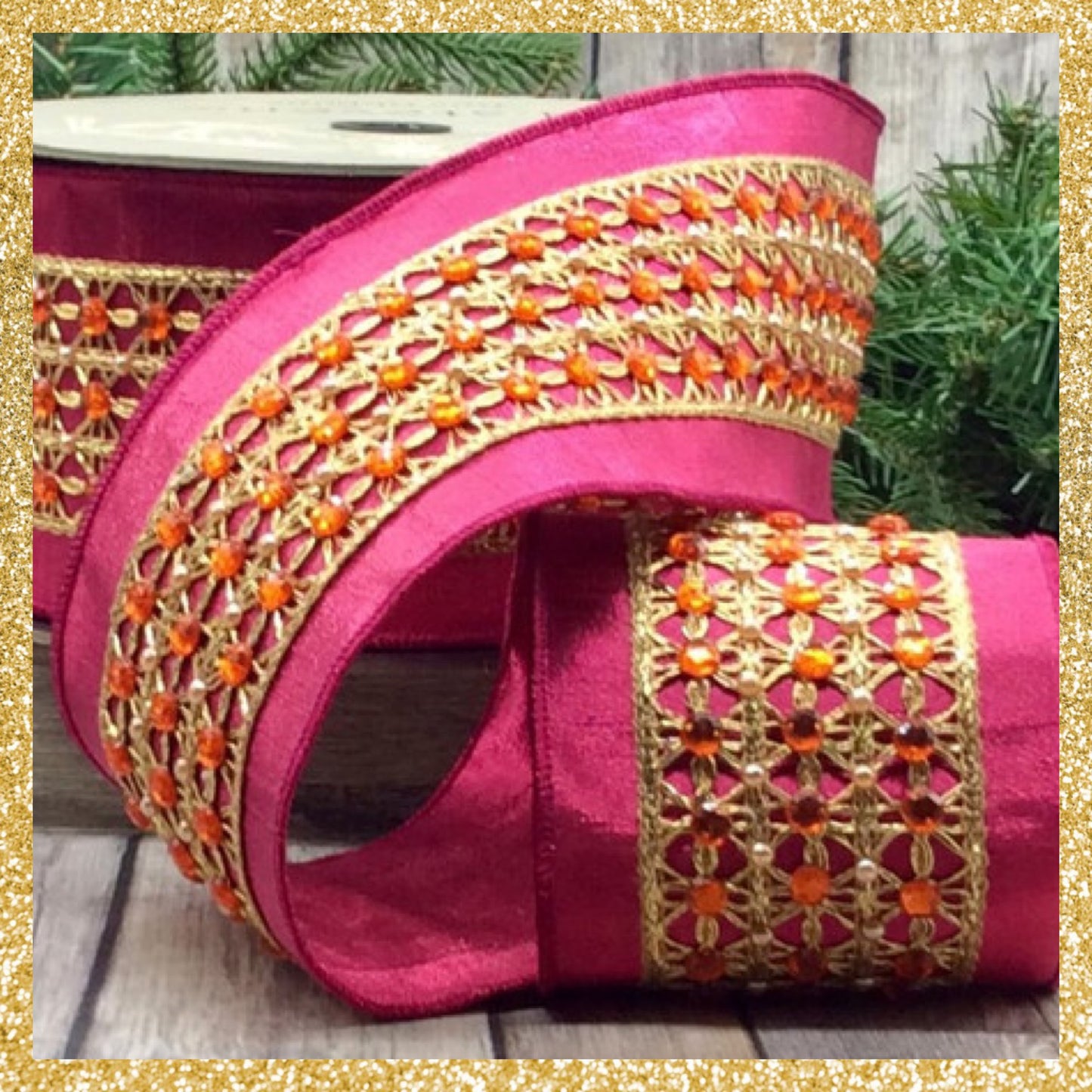 Jeweled Pink and Orange Ribbon 4 inches x 10 yards wired ribbon