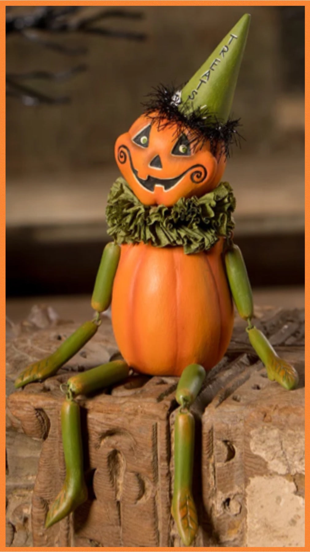 Bethany Lowe Treats Pumpkin, Boo Kitty and Tricks Skeleton Party Sitters Set of 3 LeeAnn Kress Halloween Decor