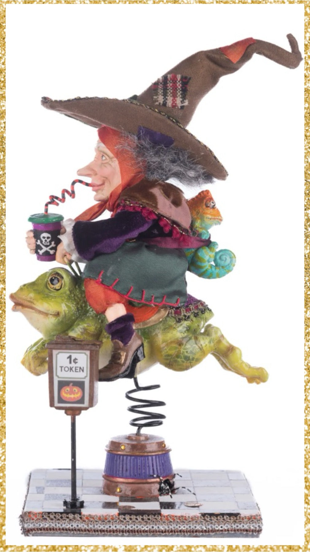 Katherine's Collection Phoebe On Frog Ride Tabletop Katherine's Collection Halloween Witch Figure