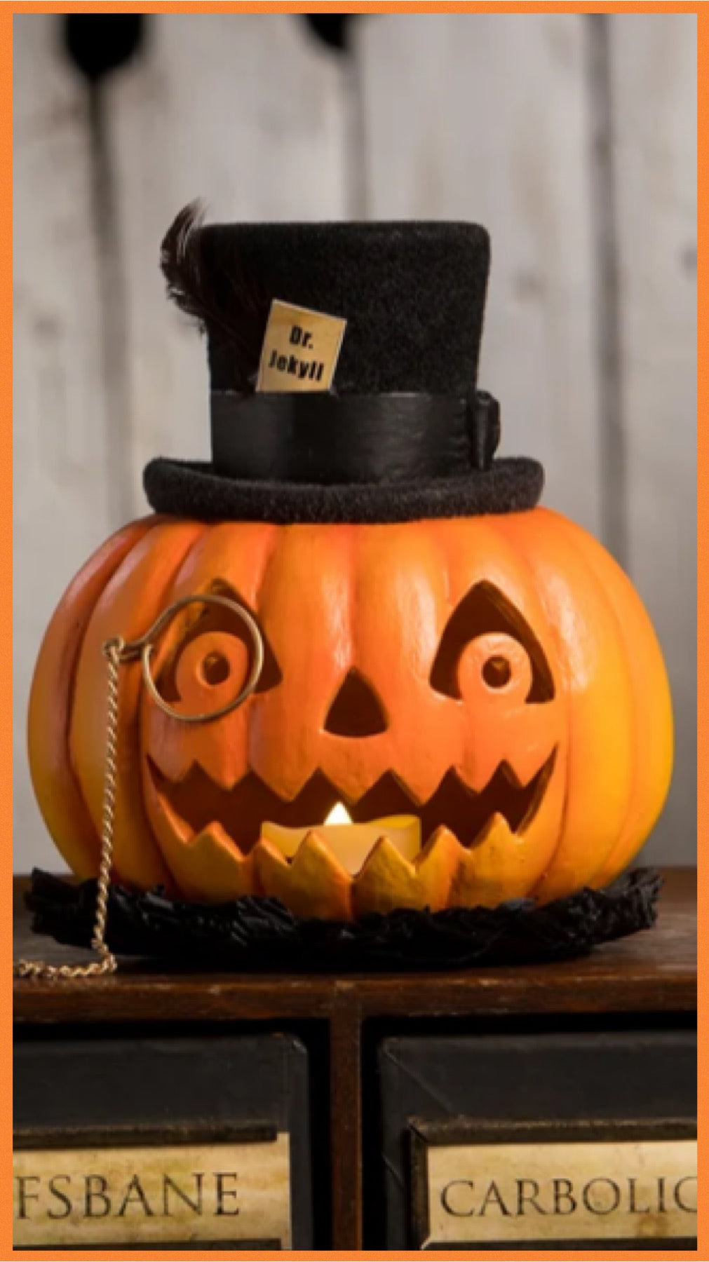 Bethany Lowe Dr. Jekyll Pumpkin Jack O' Lantern Bethany Lowe Halloween Pumpkin Decoration