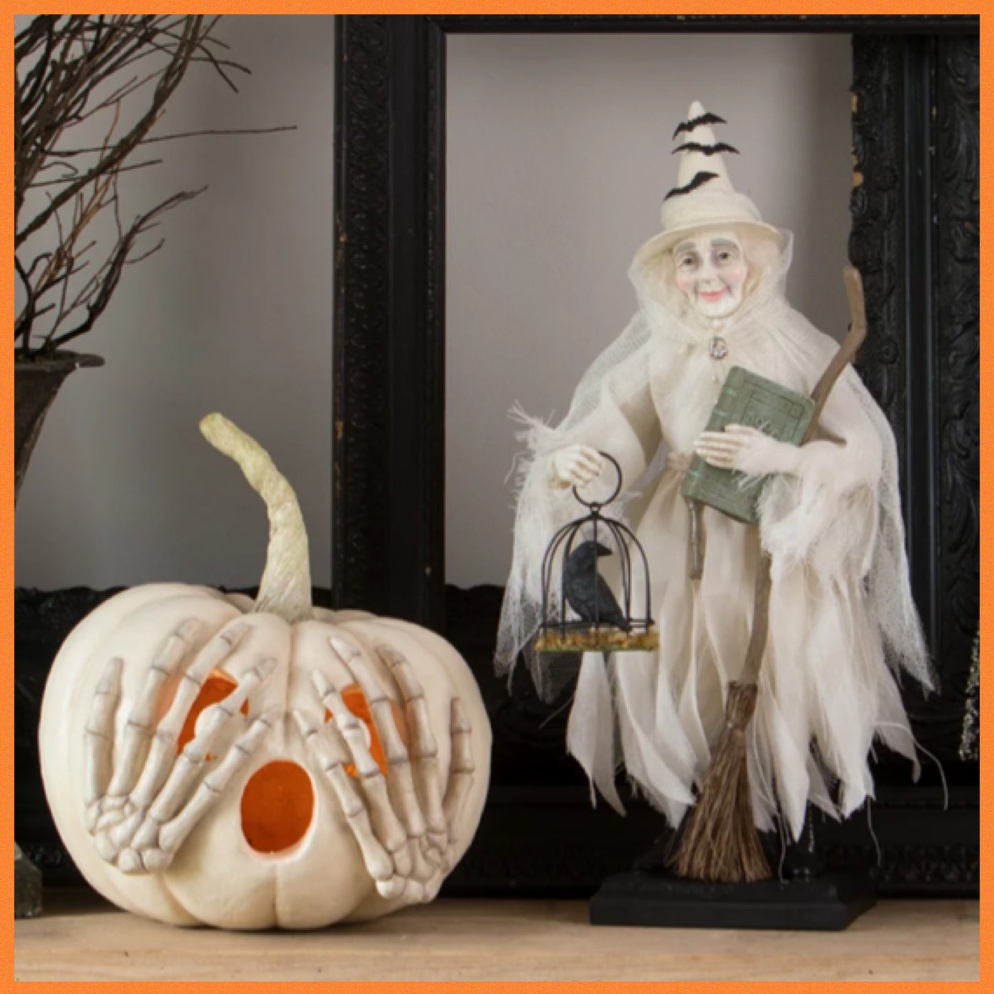 Bethany Lowe Peek a Boo Pumpkin White Jack O' Lantern Bethany Lowe Halloween White Pumpkin Decoration