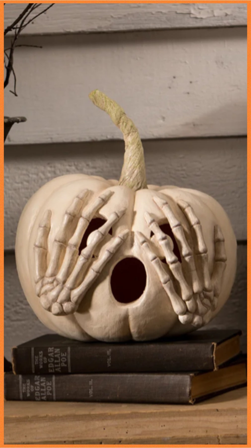 Bethany Lowe Peek a Boo Pumpkin White Jack O' Lantern Bethany Lowe Halloween White Pumpkin Decoration
