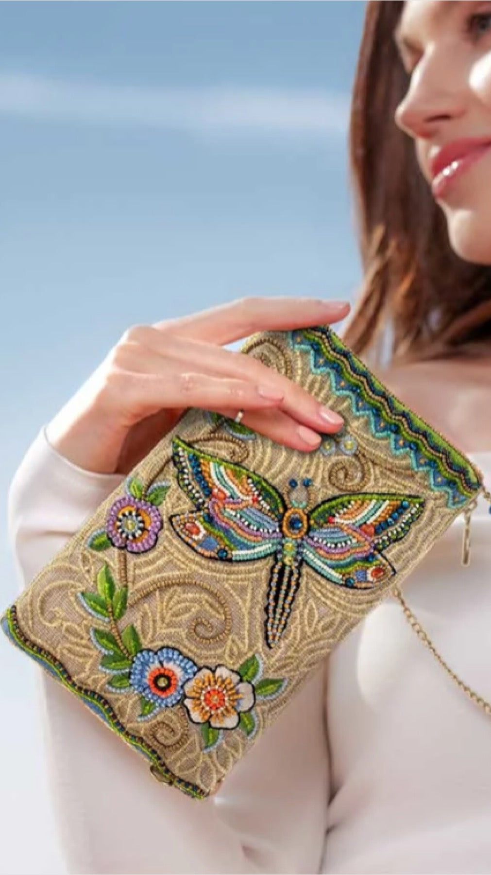 Mary Frances Beaded Dragonfly Soaring Spirit Crossbody Phone Bag Mary Frances Dragonfly Purse