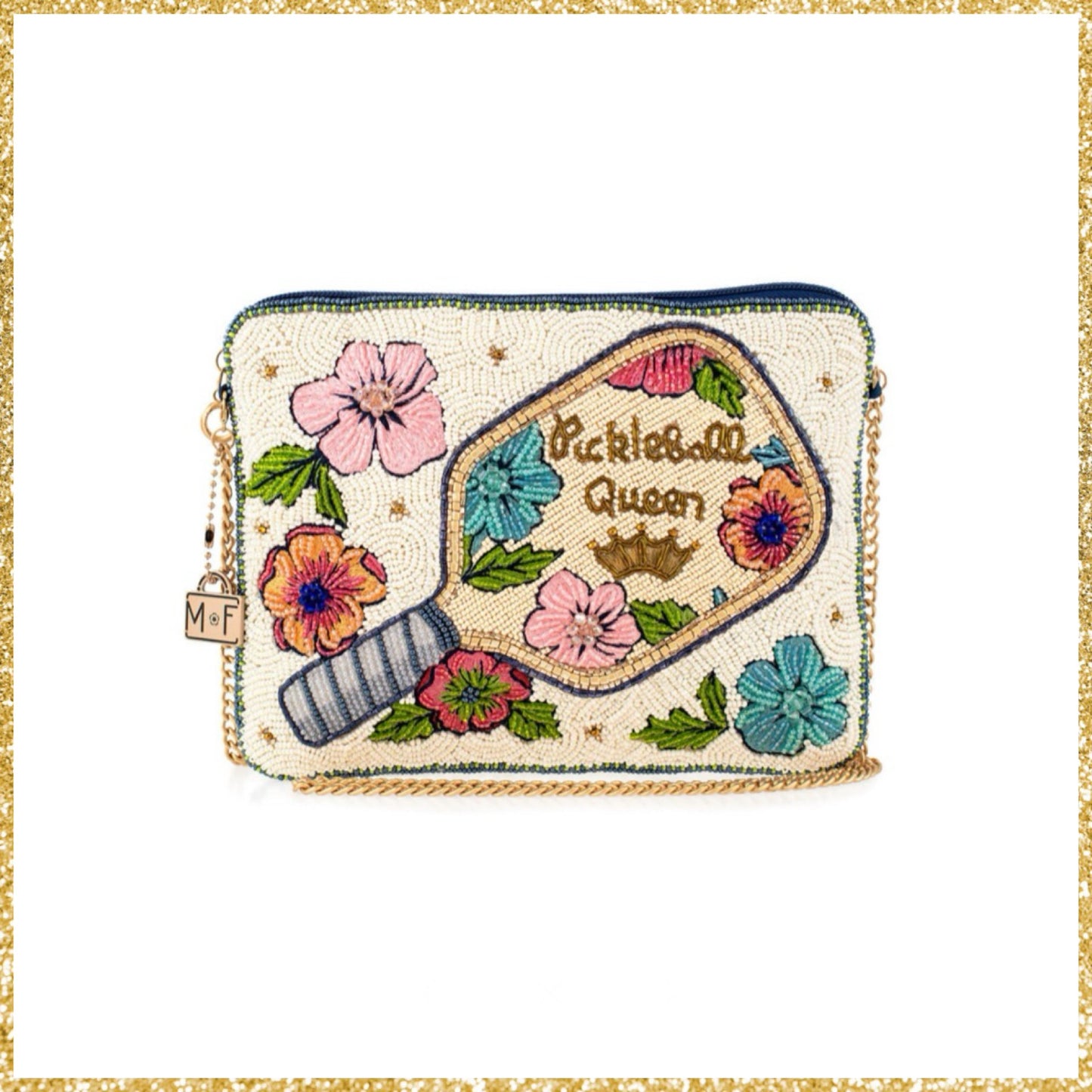 Mary Frances Beaded Pickleball Queen Crossbody Handbag Mary Frances Pickleball Fashion Purse