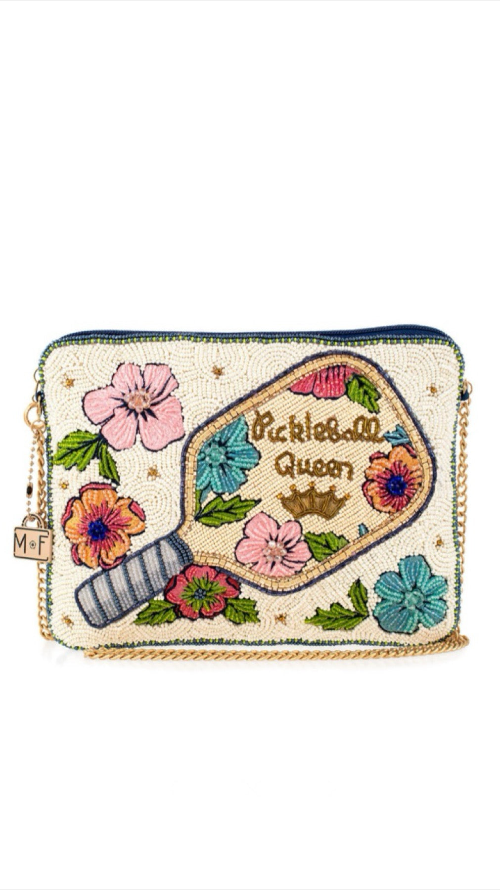 Mary Frances Beaded Pickleball Queen Crossbody Handbag Mary Frances Pickleball Fashion Purse