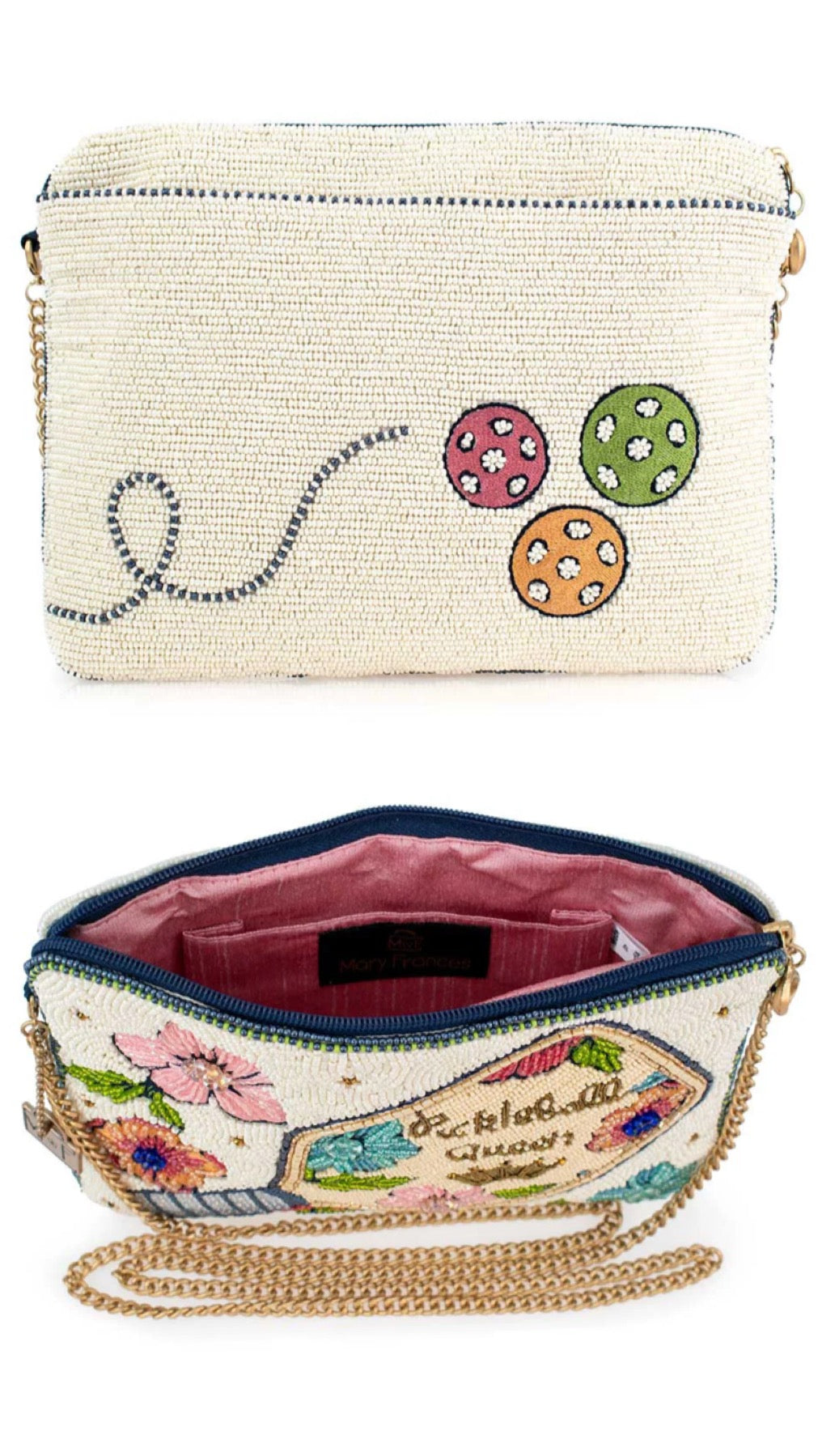 Mary Frances Beaded Pickleball Queen Crossbody Handbag Mary Frances Pickleball Fashion Purse
