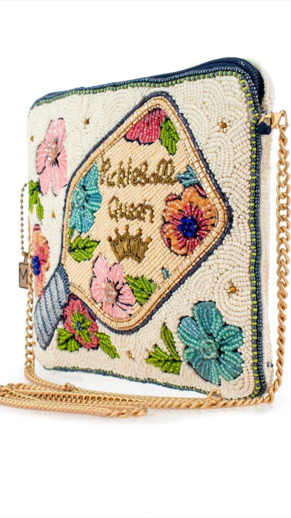Mary Frances Beaded Pickleball Queen Crossbody Handbag Mary Frances Pickleball Fashion Purse