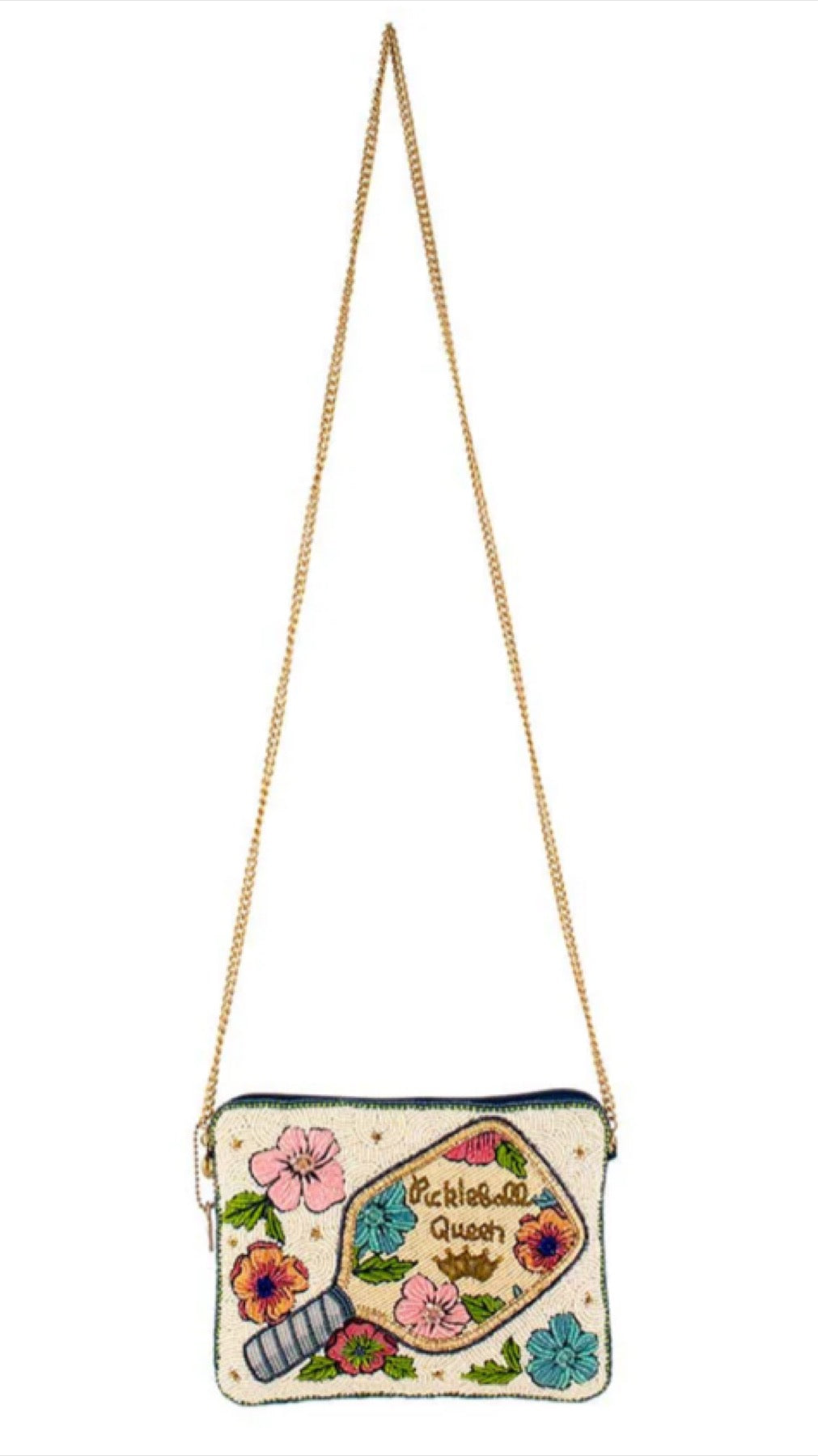 Mary Frances Beaded Pickleball Queen Crossbody Handbag Mary Frances Pickleball Fashion Purse