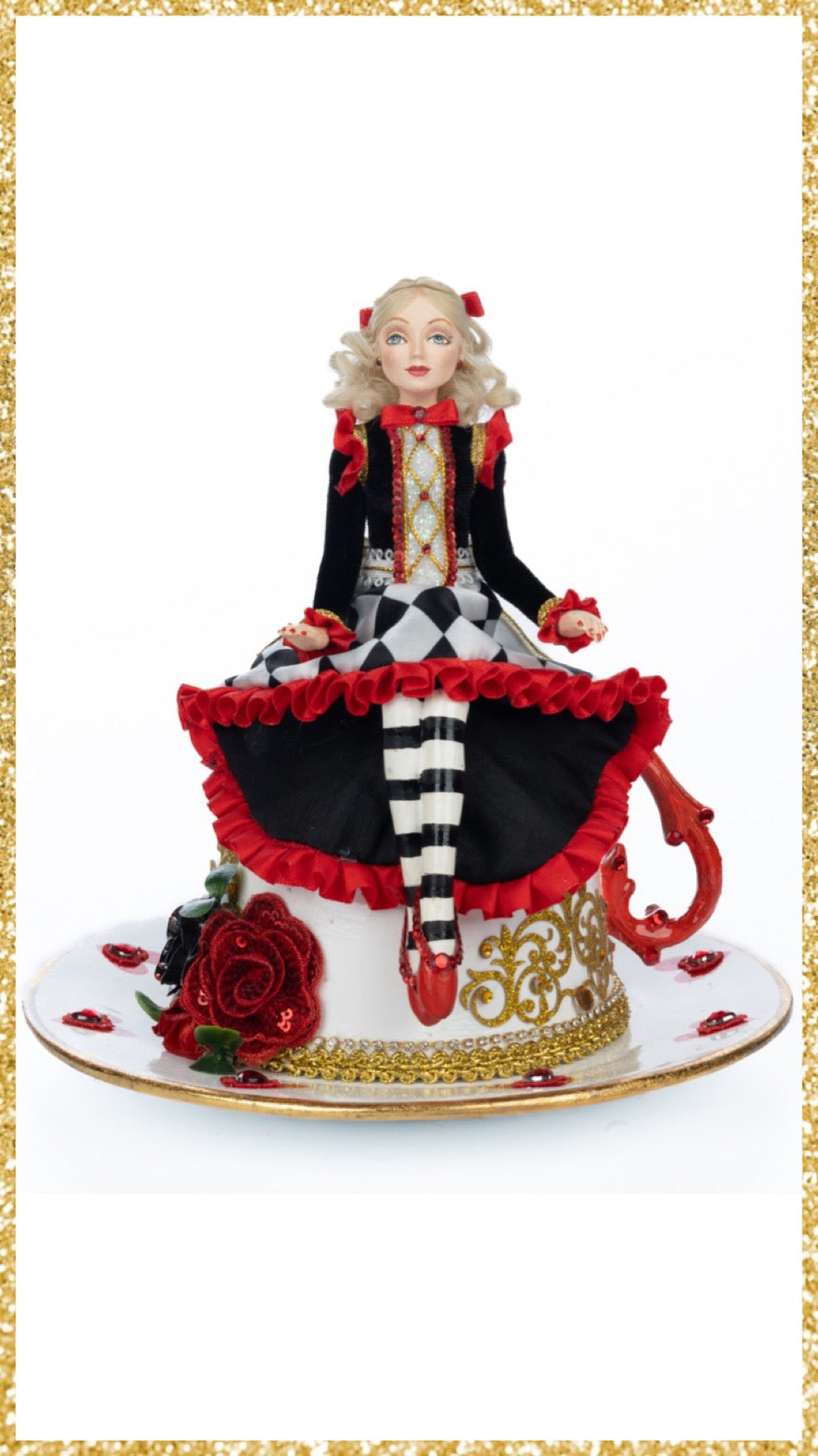 Katherine's Collection Alice on Teacup Red Hearts Katherine's Collection Hearts and Wonderland