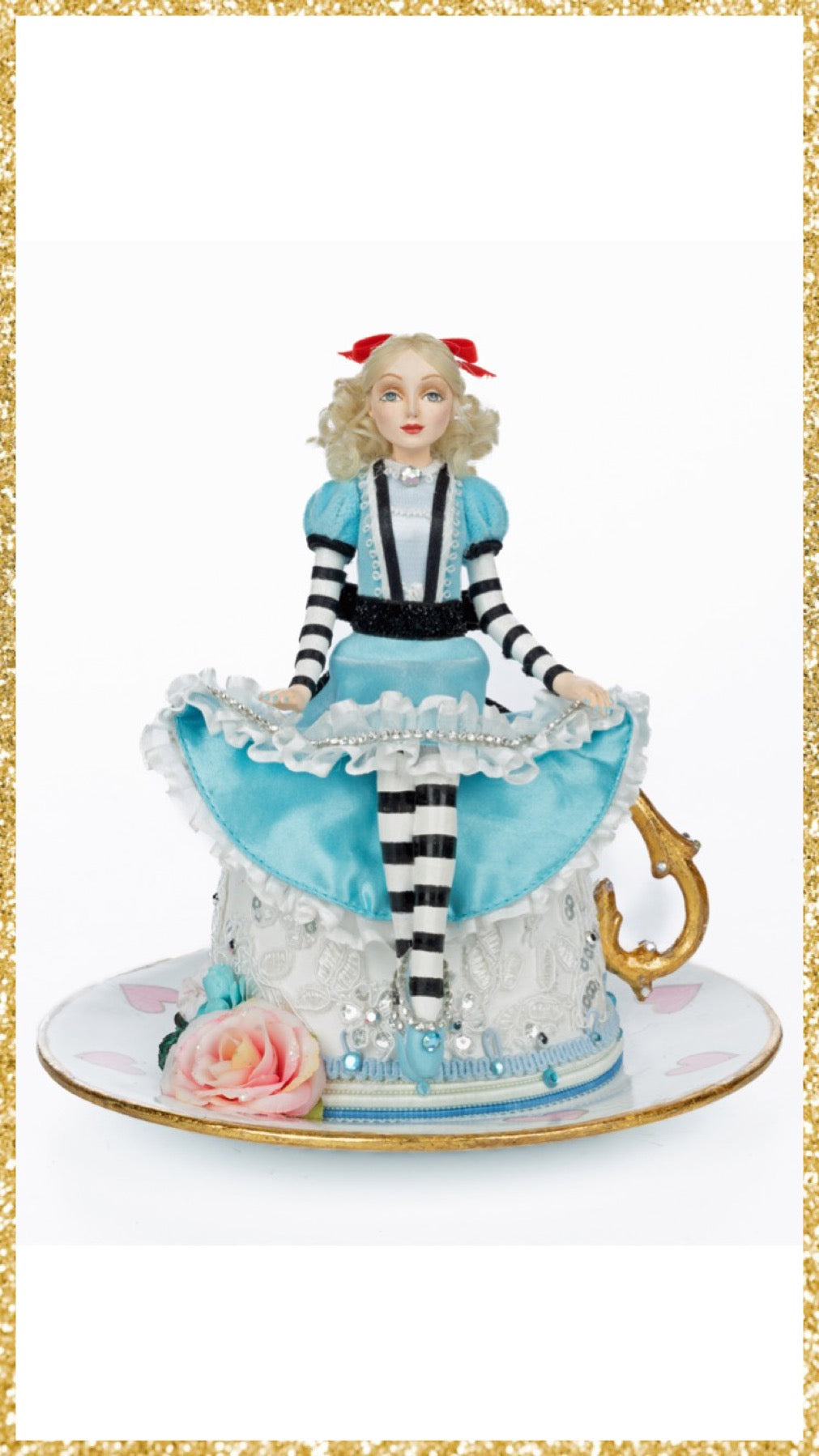 Katherine's Collection Alice on Teacup Blue Katherine's Collection Hearts and Wonderland
