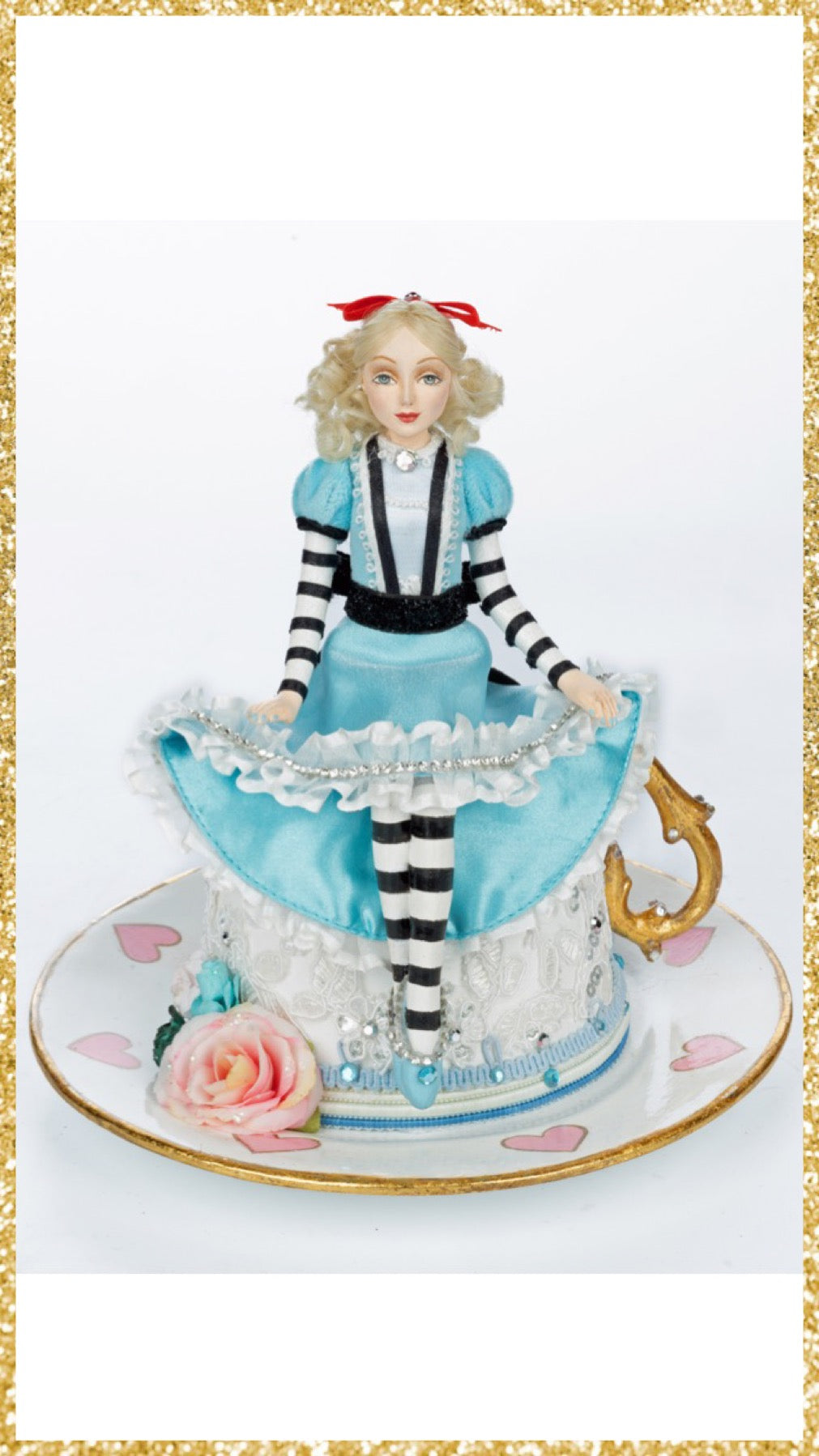 Katherine's Collection Alice on Teacup Blue Katherine's Collection Hearts and Wonderland
