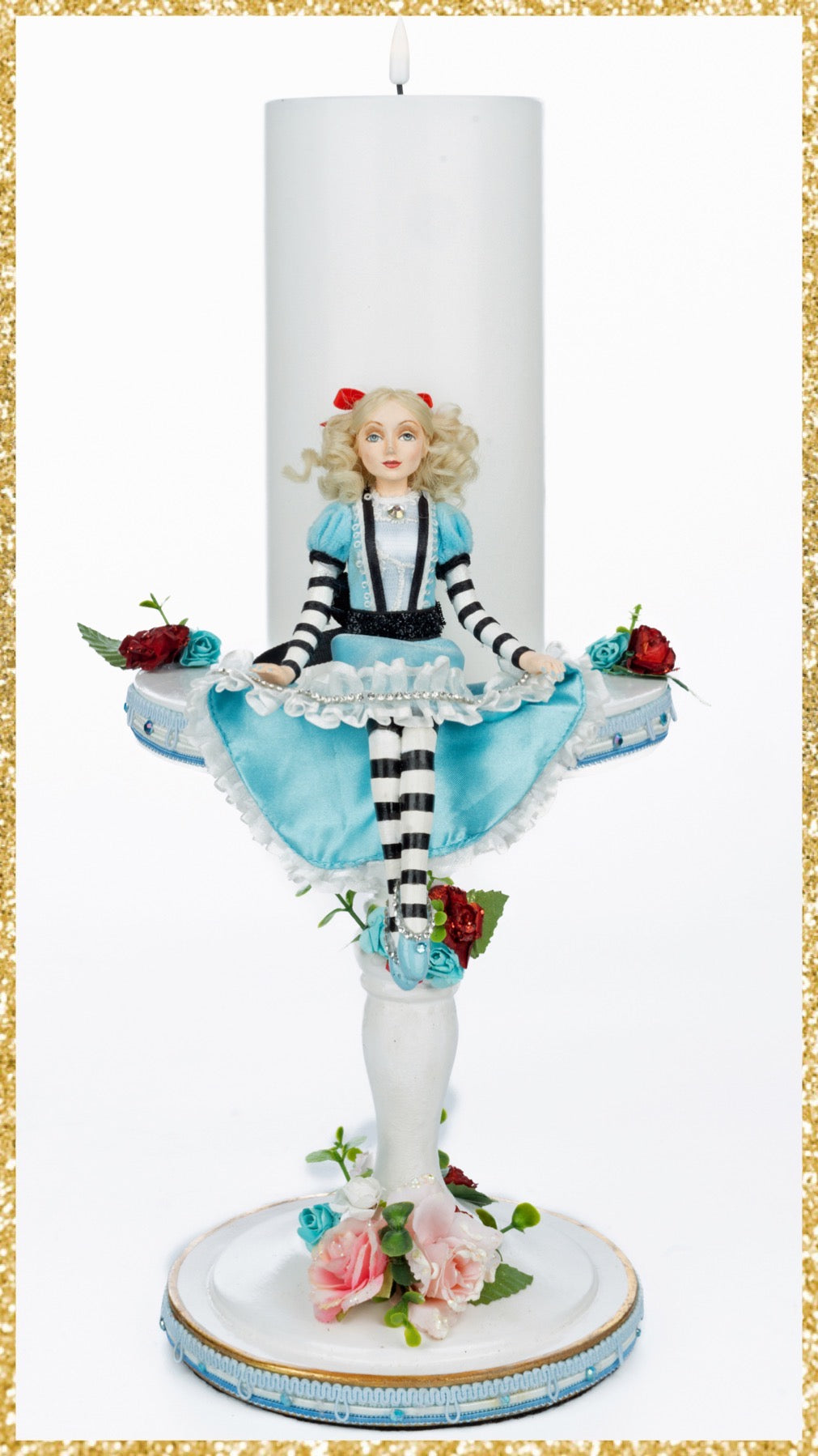 Katherine's Collection Alice Candle Pillar blue Katherine's Collection Hearts and Wonderland