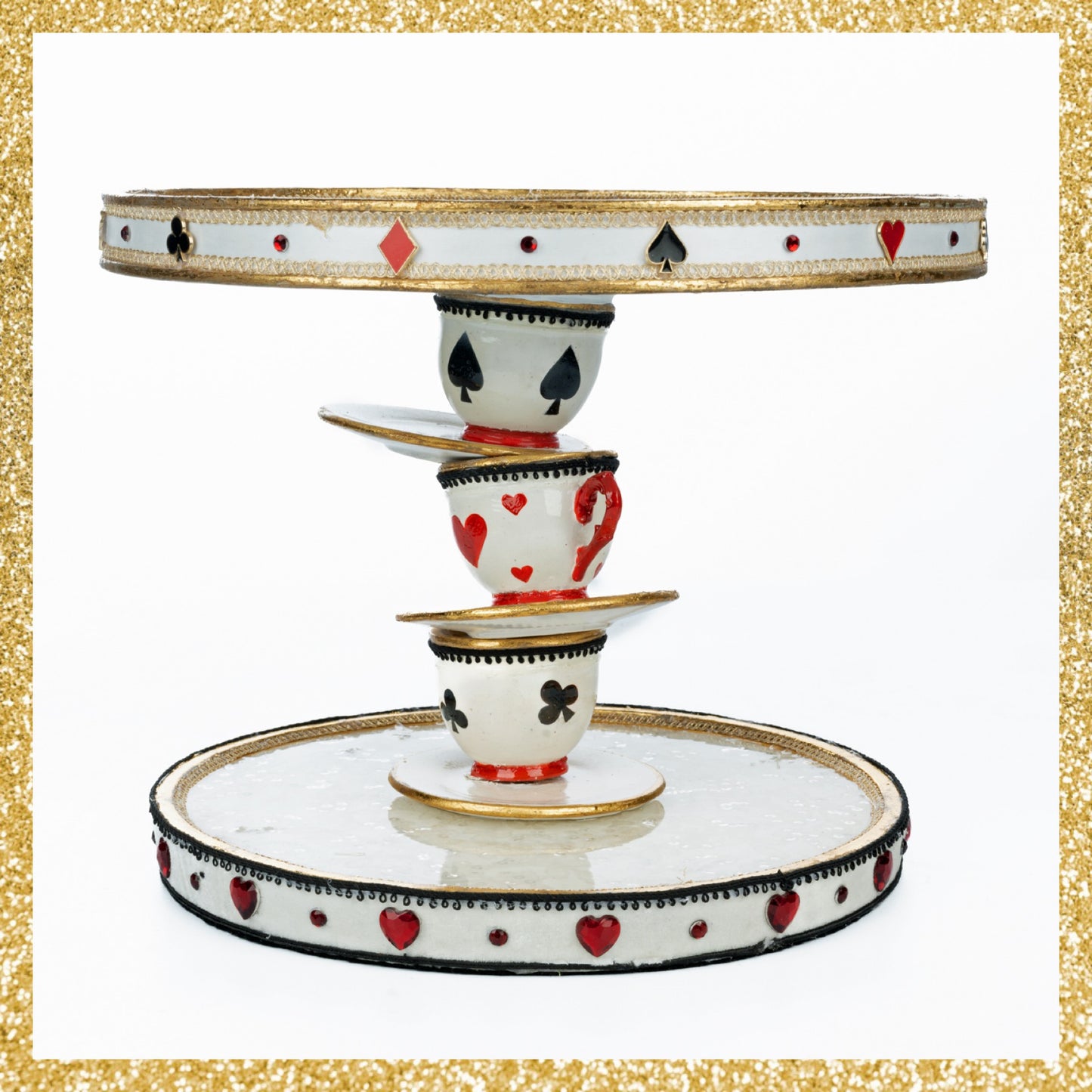 Katherine's Collection Topsy Turvy Teacup Cake Plate Katherine's Collection Hearts and Wonderland