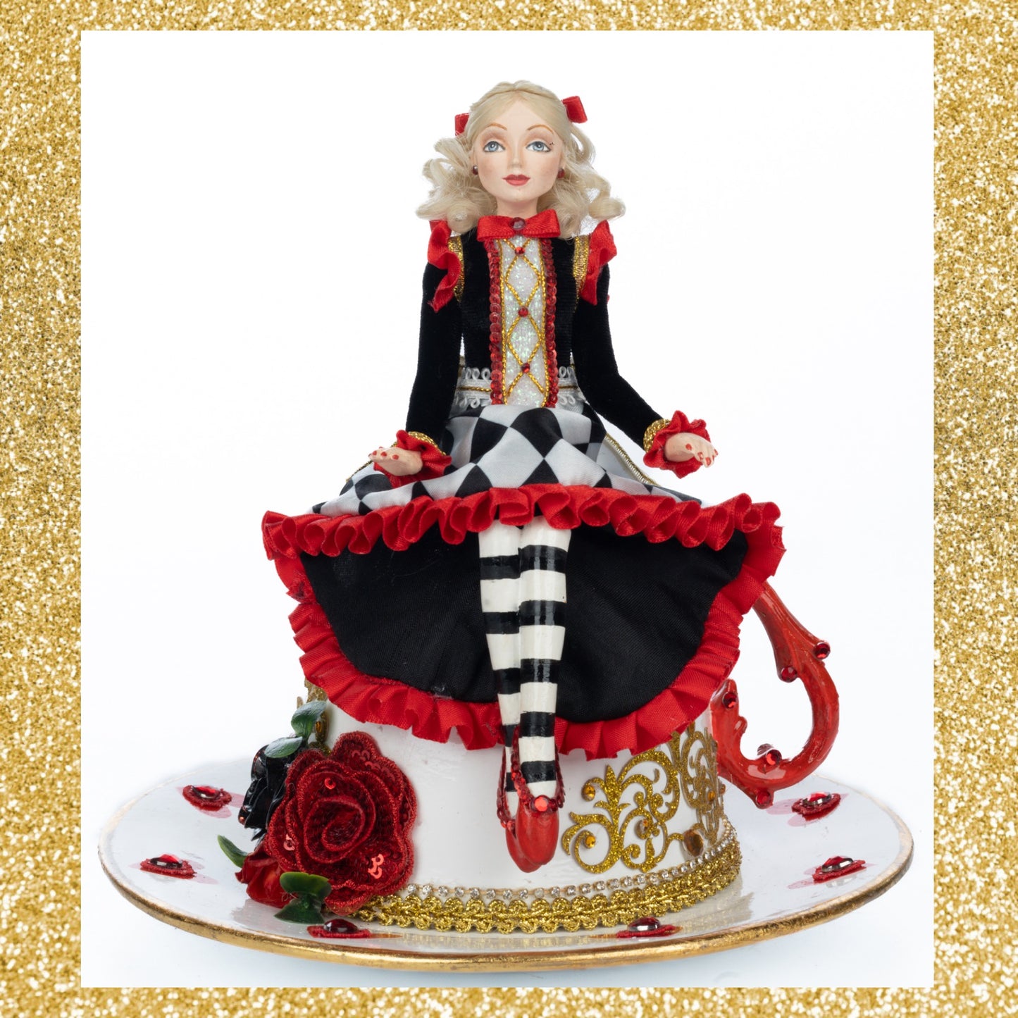 Katherine's Collection Alice on Teacup Red Hearts Katherine's Collection Hearts and Wonderland