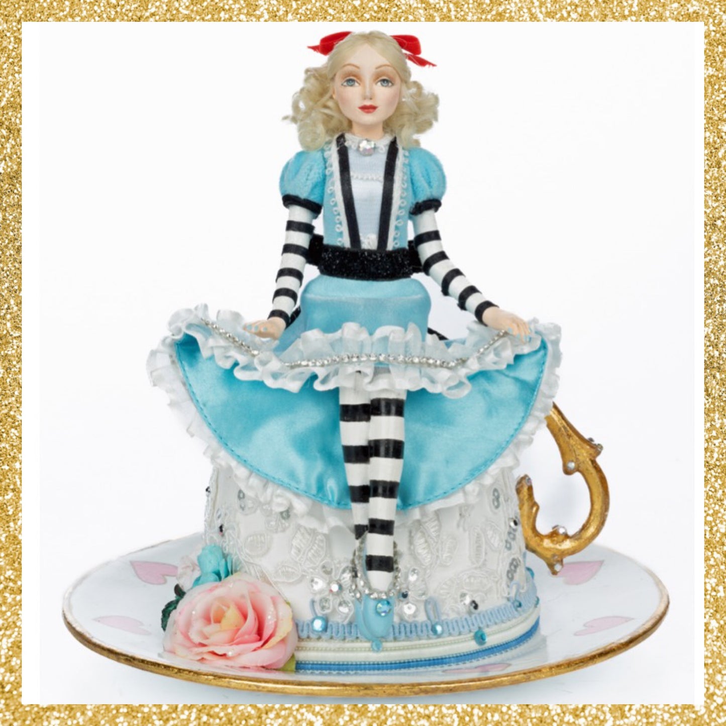 Katherine's Collection Alice on Teacup Blue Katherine's Collection Hearts and Wonderland