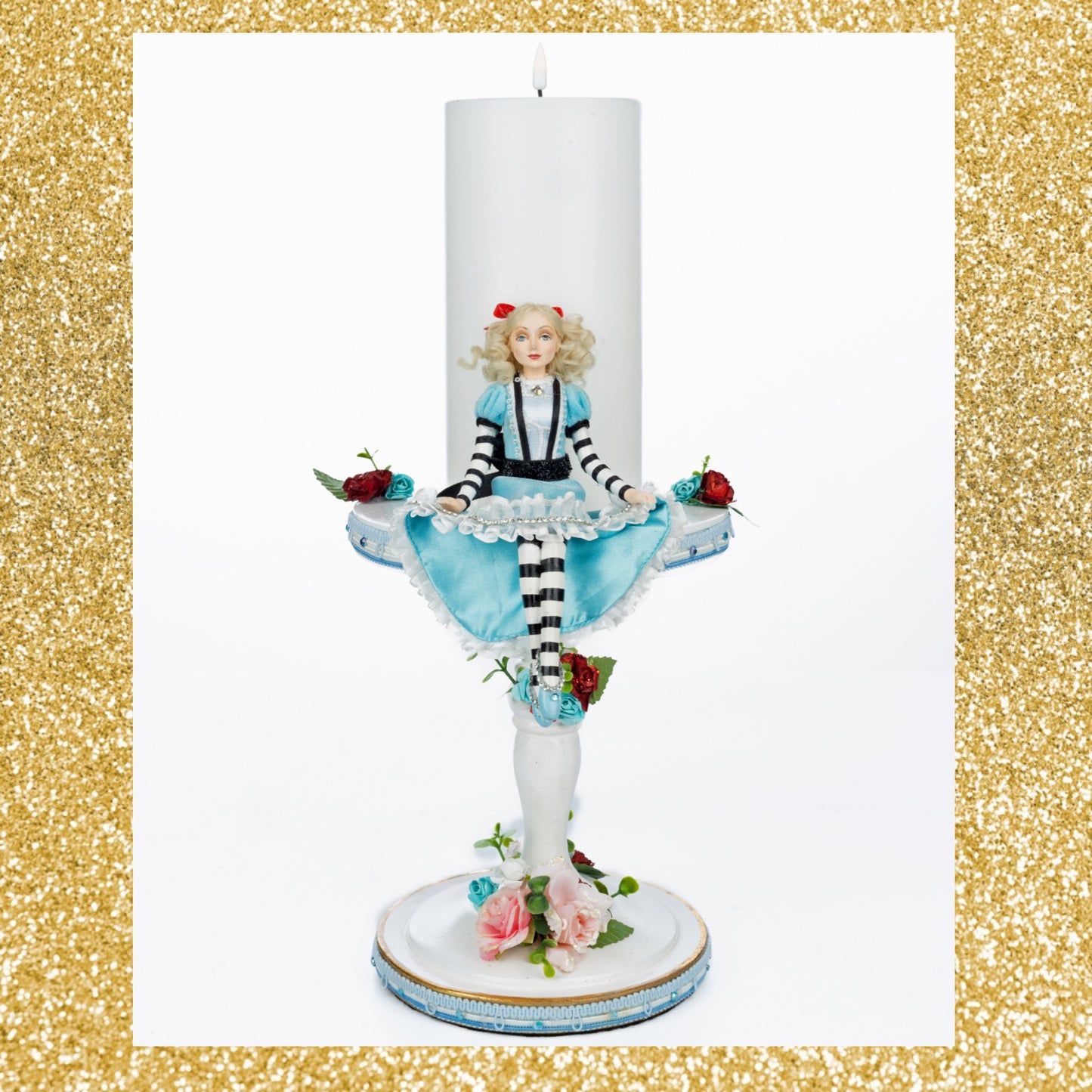 Katherine's Collection Alice Candle Pillar blue Katherine's Collection Hearts and Wonderland