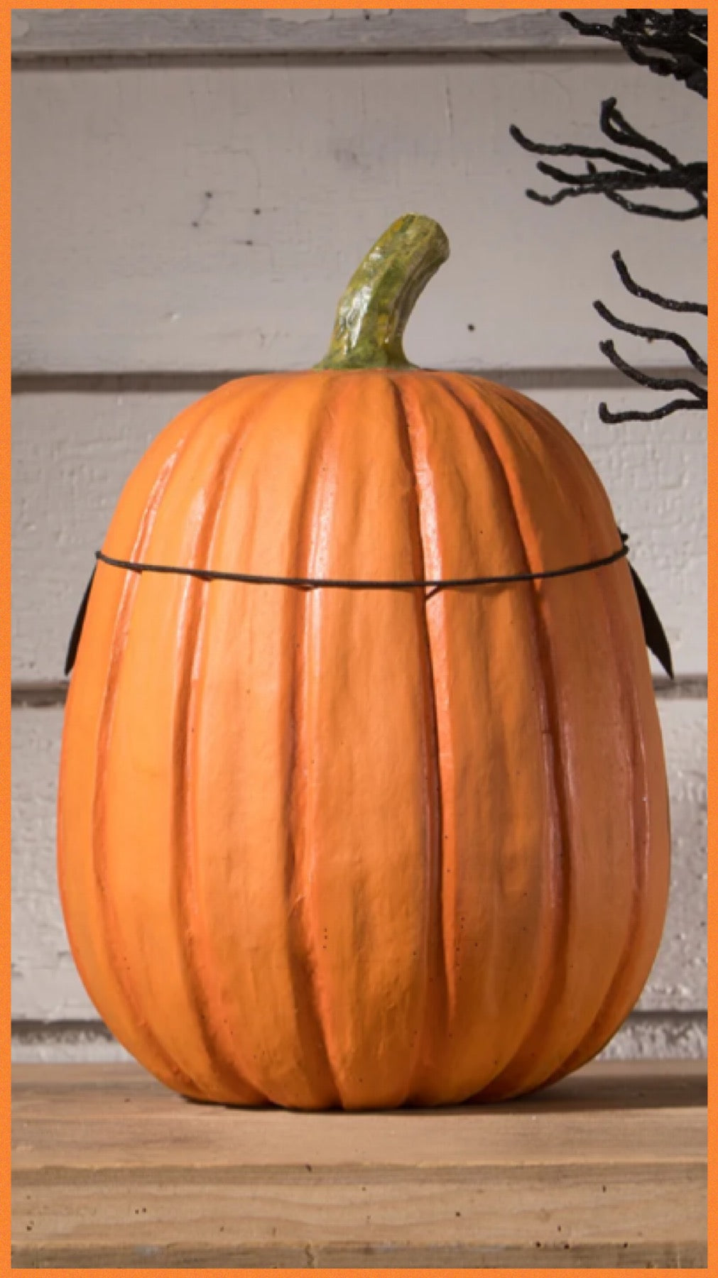 Bethany Lowe Bat Masquerade Pumpkin Orange Jack O' Lantern Bethany Lowe Halloween Orange Bat Pumpkin Decoration