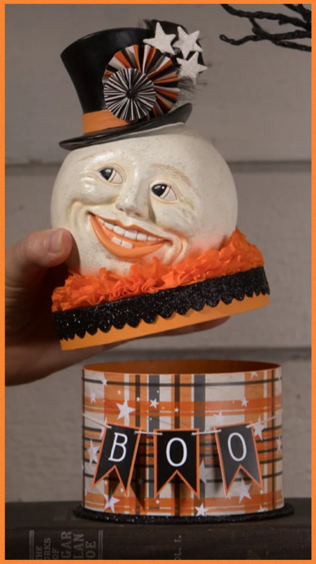 Bethany Lowe Halloween Moon Man on Box Bethany Lowe Moon Man on Trinket Candy Box Halloween Decoration
