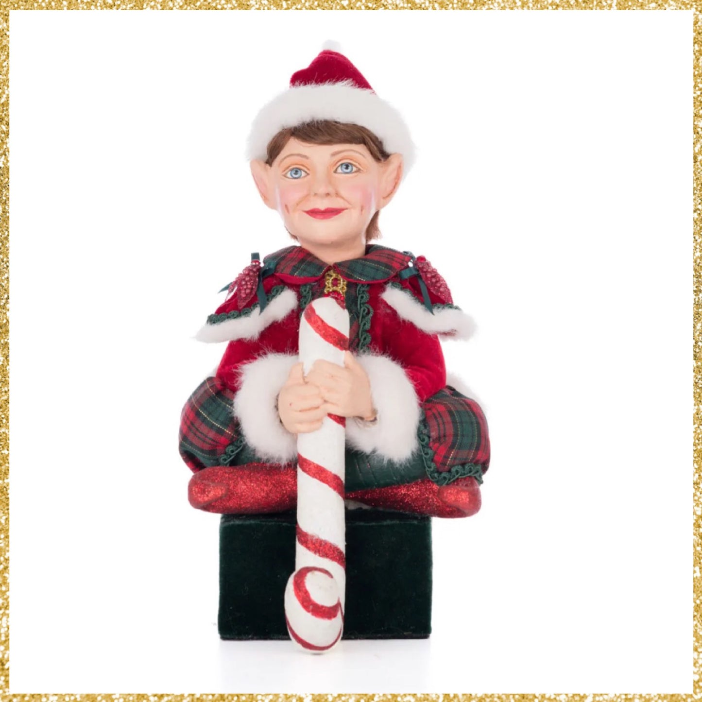 Katherine's Collection Holiday Magic Sitting Elf With Gift Box Stocking Holder Katherine's Collection Elf Christmas Stocking Holder