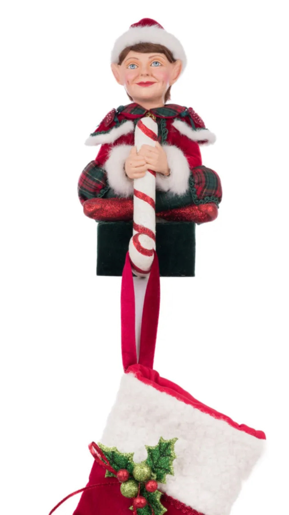 Katherine's Collection Holiday Magic Sitting Elf With Gift Box Stocking Holder Katherine's Collection Elf Christmas Stocking Holder