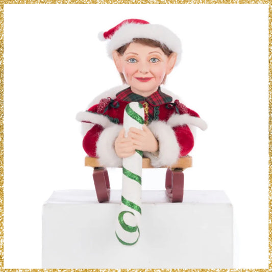 Katherine's Collection Holiday Magic Laying Elf On Sleigh Stocking Holder   Katherine's Collection Elf Christmas Stocking Holder
