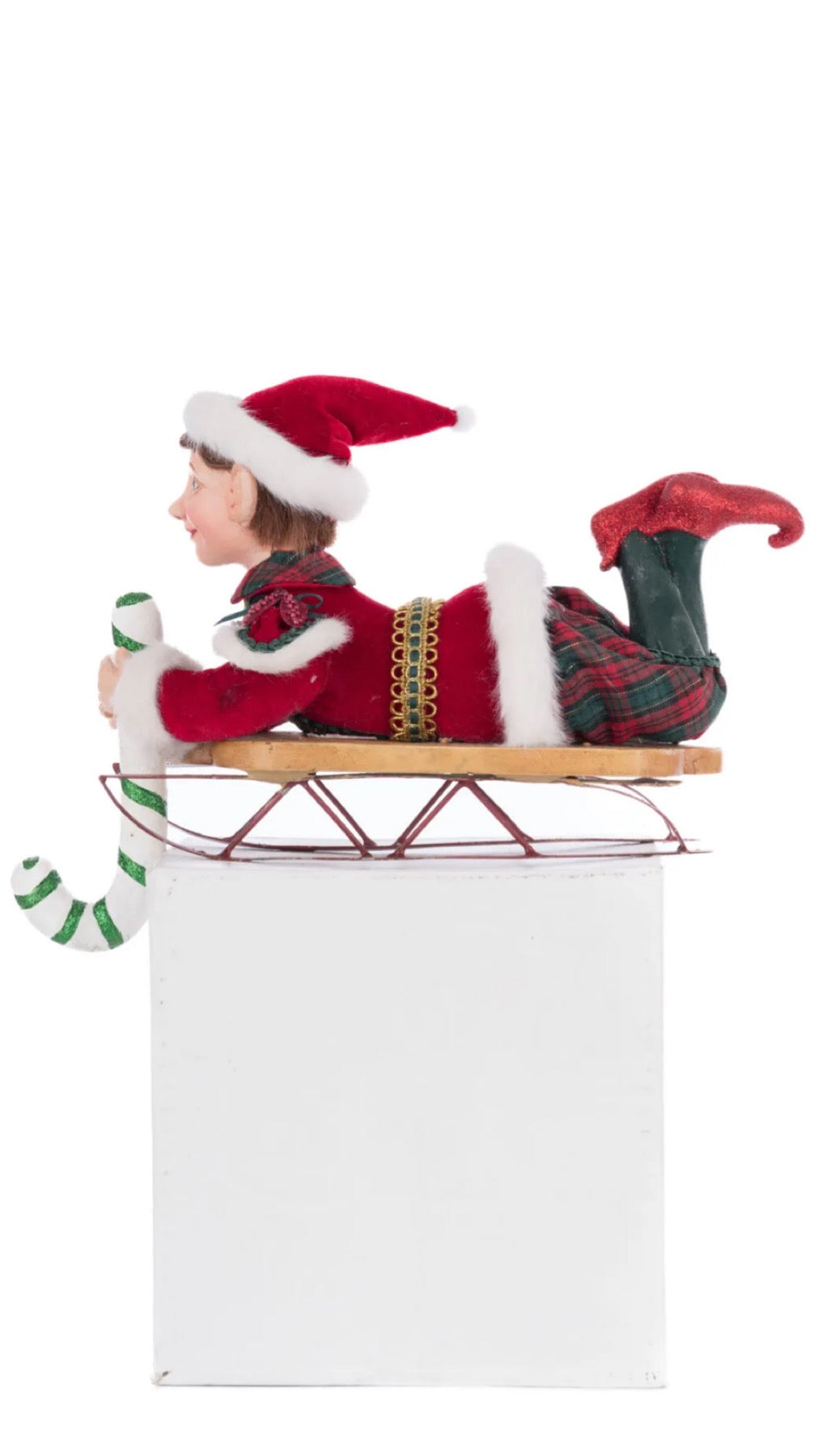Katherine's Collection Holiday Magic Laying Elf On Sleigh Stocking Holder Katherine's Collection Elf Christmas Stocking Holder
