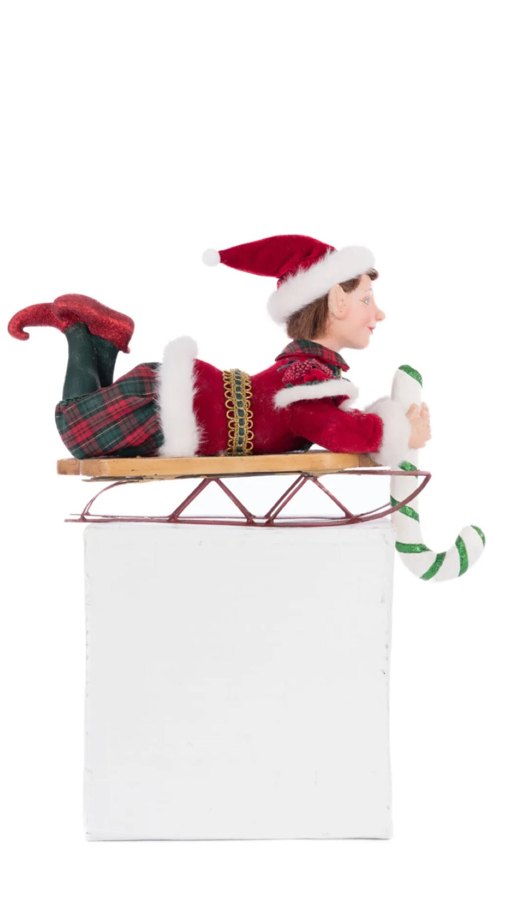 Katherine's Collection Holiday Magic Laying Elf On Sleigh Stocking Holder Katherine's Collection Elf Christmas Stocking Holder